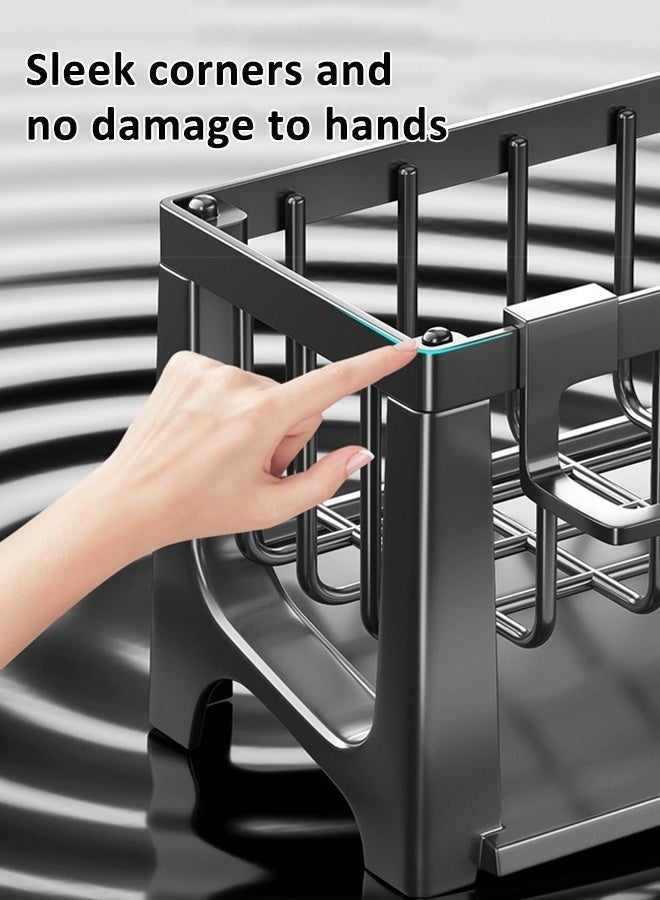 لوكيبا حامل إسفنجة حوض، منظم حوض المطبخ، منظم إسفنجة أطباق من الفولاذ المقاوم للصدأ 304 مع صينية تصريف تلقائية، حامل فرشاة موزع صابون الأطباق، تخزين - Image 3